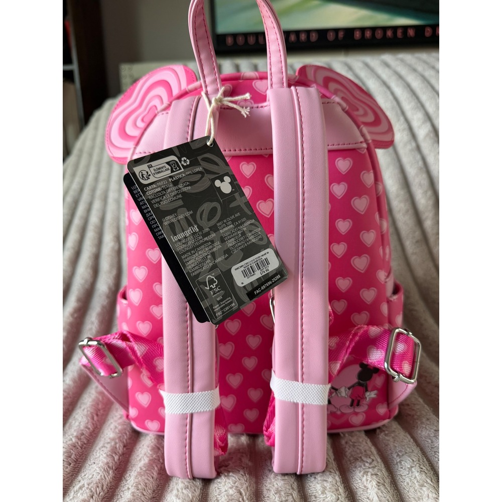 Disney Loungefly Mickey Minnie Mouse Love Story Pink Heart Mini Backpack NWT - Picture 2 of 6